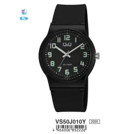   Q&Q férfii műanyag karóra, quartz, fekete színű tok és csat, fekete számlap, VS50J010Y