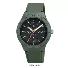   Q&Q férfii műanyag karóra, quartz, zöld színű tok és szíj, fekete számlap, VS54J008Y