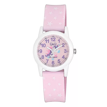 Q&Q gyerek karóra, fehér színű tok, rózsaszín figurás szíj, figurás számlap, VR99J013Y