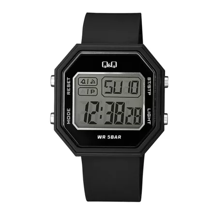 Q&Q férfi karóra, digitális, fekete műanyag szíj, műanyag tok, M206J001Y