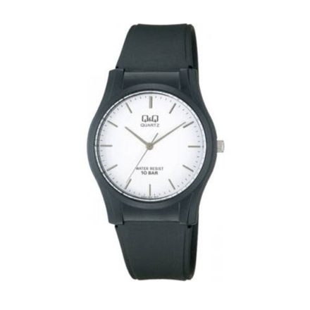 Q&Q unisex karóra, quartz, fekete színű tok, fekete színű szíj, fehér számlap, műanyag hátlap, VQ02J003Y