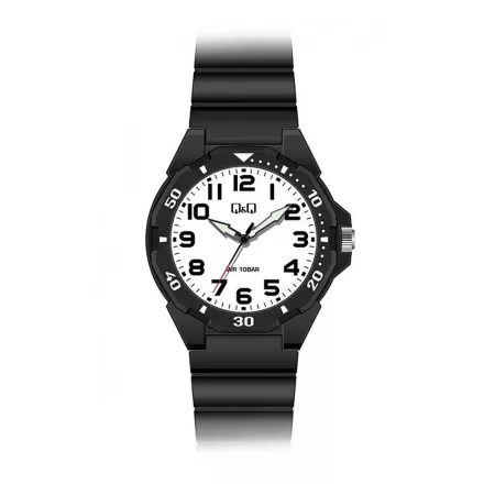 Q&Q férfi karóra, quartz, fekete színű tok, fekete műanyag szíj, fehér számlap, VS44J001Y