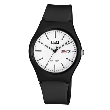 Q&Q unisex karóra, quartz, fekete színű tok, fekete színű szíj, fehér számlap, A212J001Y