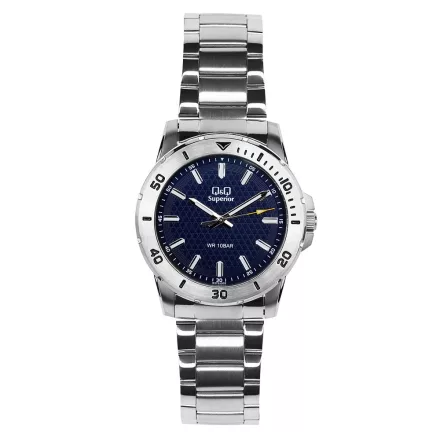 Q&Q férfi karóra, quartz, ezüst színű tok, ezüst színű karcsat, kék számlap, (Superior) S372J202Y