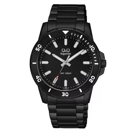 Q&Q férfi karóra, quartz, fekete színű acél tok, fekete színű számlap, fekete színű acél karcsat, (Superior) S372J402Y