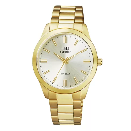 Q&Q férfi karóra, quartz, arany színű acél tok, pezsgő színű számlap, arany színű acél karcsat, (Superior) S392J010Y