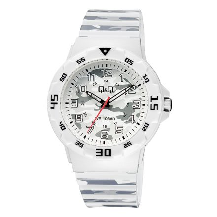 Q&Q gyerek karóra, quartz, világosszürke színű műanyag tok, terep mintás számlap, terep mintás műanyag szíj, V02A-012VY