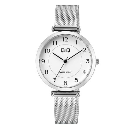 Q&Q unisex karóra, quartz, ezüst színű fémtok, fehér színű számlap, ezüst színű acél karcsat, Q13A-001PY