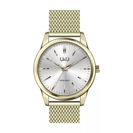 Q&Q férfi fémcsatos karóra, quartz, arany színű tok és csat, ezüst színű számlap, QB02J802Y