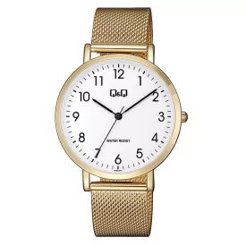   Q&Q férfi fémcsatos karóra, quartz, arany színű tok és csat, fehér számlap, QA20J054Y