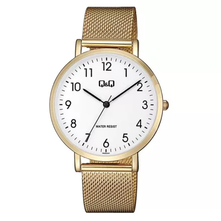 Q&Q férfi fémcsatos karóra, quartz, arany színű tok és csat, fehér számlap, QA20J054Y