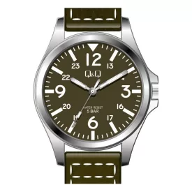   Q&Q férfi szíjas  quartz karóra, ezüst színű  tok, barna szíj, barna számlap, QB12J345Y