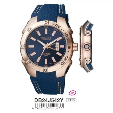 Q&Q férfi műanyag szíjas  quartz karóra, rózsaarany színű  tok, kék szíj, kék számlap, DB24J542Y