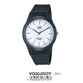   Q&Q férfi quartz karóra, fekete színű műanyag tok és szíj, fehér számlap, VQ50J003Y