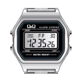   Q&Q férfi fémcsatos karóra, quartz/LCD, ezüst színű tok és csat, M173J001Y