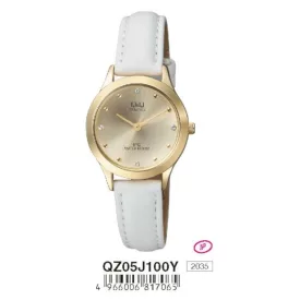   Q&Q női szíjas karóra, quartz, arany színű tok, fehér színű szíj, QZ05J100Y