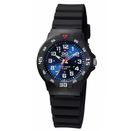 Q&Q gyerek karóra, quartz, fekete színű műanyag tok, kék színű számlap, fekete műanyag szíj, VR19J005Y