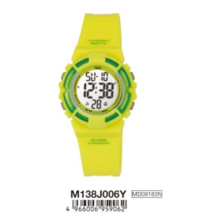 Q&Q női quartz, világoszöld műanyag tok és szíj, digitális, ásványüveg, M138J006Y