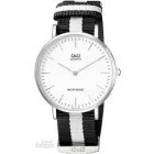 Q&Q férfi perlon szíjas karóra, quartz, ezüst színű tok, fekete-fehér szíj, Q974J321Y