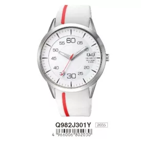   Q&Q férfi szilikon szíjas karóra, quartz, ezüst színű tok, Q982J301Y