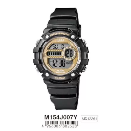 Q&Q férfi műanyag karóra, quartz/LCD, fekete színű, M154J007Y