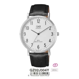   Q&Q férfi karóra, quartz, ezüst színű fémtok, fekete bőrszíj, fehér arab számos számlap, QZ02J304Y
