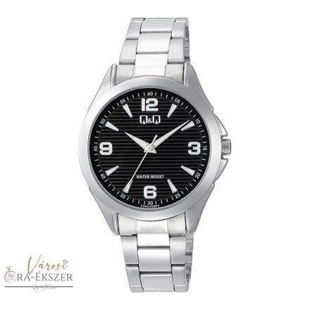 Q&Q férfi karóra, quartz, ezüst színű fémtok, ezüst színű nemesacél csat, fekete számlap, C04A-039PY