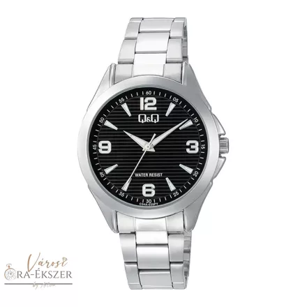 Q&Q férfi karóra, quartz, ezüst színű fémtok, ezüst színű nemesacél csat, fekete számlap, C04A-039PY