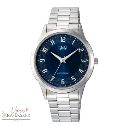 Q&Q férfi karóra, quartz, ezüst színű fémtok, ezüst színű nemesacél csat, kék számlap, C10A-064PY