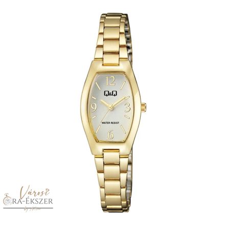 Q&Q női karóra, arany színű fémtok, ezüst színű számlap, arany színű fémcsat, Q06A-002PY