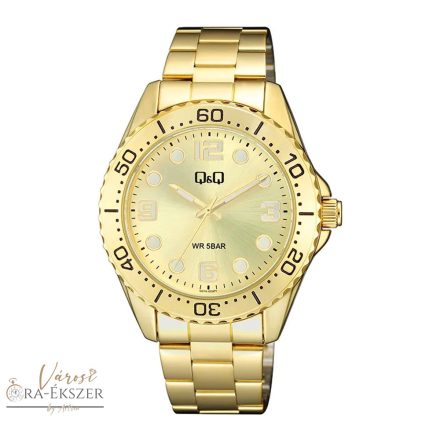 Q&Q férfi karóra, arany színű fémtok, arany színű foszforeszkálós számlap, arany színű fémcsat Q07A-003PY