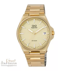   Q&Q férfi karóra, arany színű nemesacél tok, arany színű foszforeszkáló számlap, arany színű nemesacél csat S21A-006PY