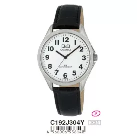   Q&Q férfi karóra, quartz, ezüst színű fémtok, fekete bőrszíj, fehér arab számos számlap, C192J304Y