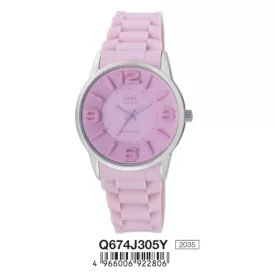   Q&Q női szilikon szíjas karóra, quartz, ezüst színű tok, Q674J305Y