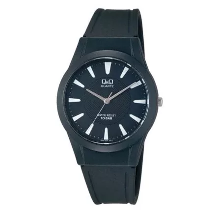 Q&Q férfi karóra, quartz, fekete színű műanyag tok, fekete színű számlap, fekete színű műanyag szíj, VQ50J005Y