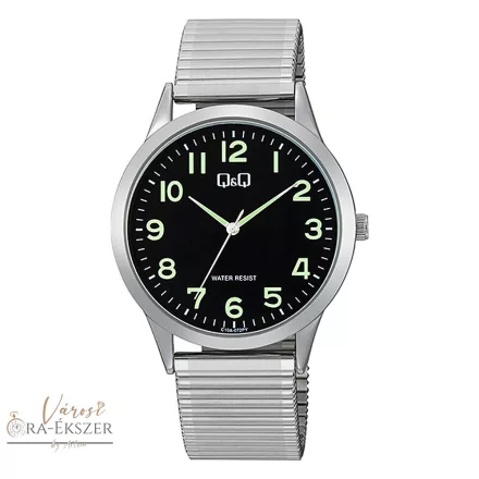 Q&Q férfi karóra, quartz, ezüst színű tok, ezüst színű rugóscsat, fekete számlap C10A-072PY