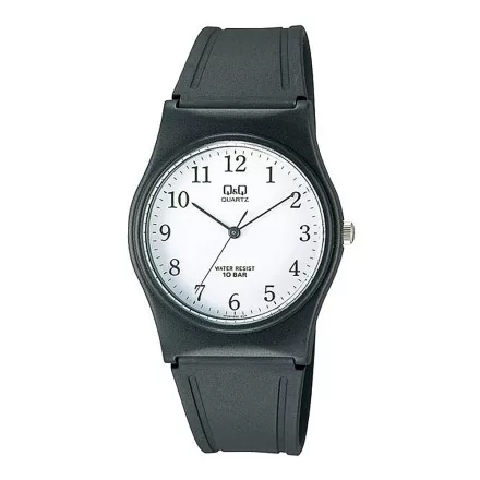 Q&Q férfi műanyag karóra, quartz, fekete színű tok és szíj, fehér számlap, VP34J002Y