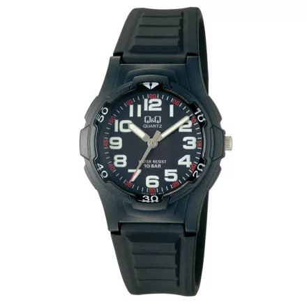 Q&Q unisex műanyag karóra, quartz, fekete színű tok és szíj, fekete számlap, műanyag hátlap, VQ14J002Y