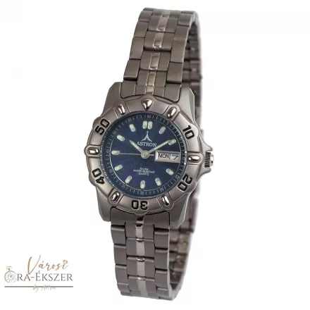 ASTRON 5015-2 női karóra, szürke színű titánium tok, titánium csat, kék számlap, keményített ásványüveg, quartz szerkezet, 100 m (10 ATM) vízállóság