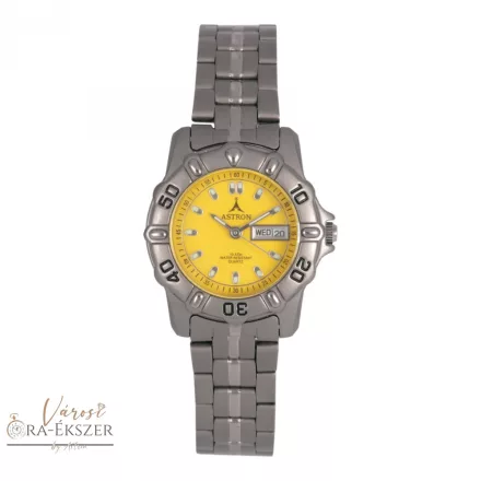 ASTRON 5015-9 női karóra, szürke színű titánium tok, titánium csat, sárga számlap, keményített ásványüveg, quartz szerkezet, 100 m (10 ATM) vízállóság