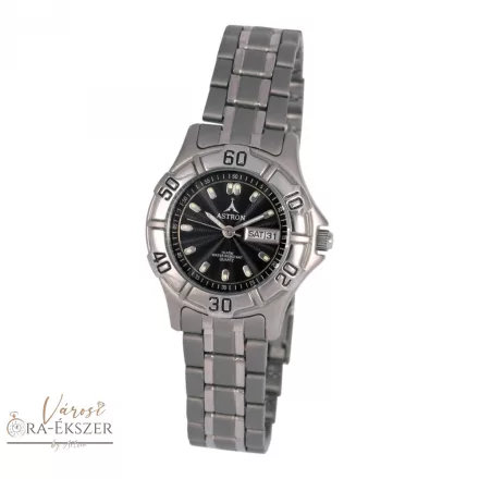 ASTRON 5016-1 női karóra, szürke színű titánium tok, titánium csat, fekete számlap, keményített ásványüveg, quartz szerkezet, 100 m (10 ATM) vízállóság