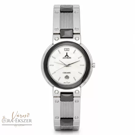 ASTRON 5020-7 férfi karóra, ezüst színű kerámia tok, ezüst színű kerámia csat, fehér számlap, keményített ásványüveg, quartz szerkezet, cseppmentes vízállóság