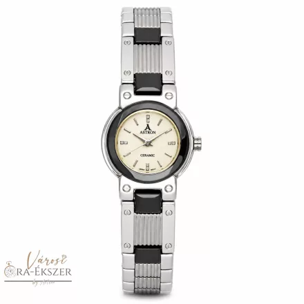 ASTRON 5021-7 női karóra, ezüst színű kerámia tok, ezüst színű kerámia csat, fehér számlap, keményített ásványüveg, quartz szerkezet, cseppmentes vízállóság