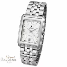   ASTRON 5029-7 férfi karóra, ezüst színű szögletes nemesacél tok, ezüst színű nemesacél csat, fehér számlap, keményített ásványüveg, quartz szerkezet, cseppmentes vízállóság
