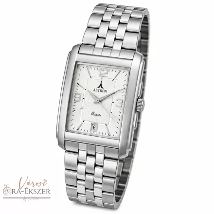ASTRON 5029-7 férfi karóra, ezüst színű szögletes nemesacél tok, ezüst színű nemesacél csat, fehér számlap, keményített ásványüveg, quartz szerkezet, cseppmentes vízállóság