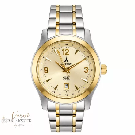 ASTRON 5041-9 elegáns férfi karóra, bicolor nemesacél tok és csat, arany színű számlap, keményített ásványüveg, quartz szerkezet, 50m vízállóság