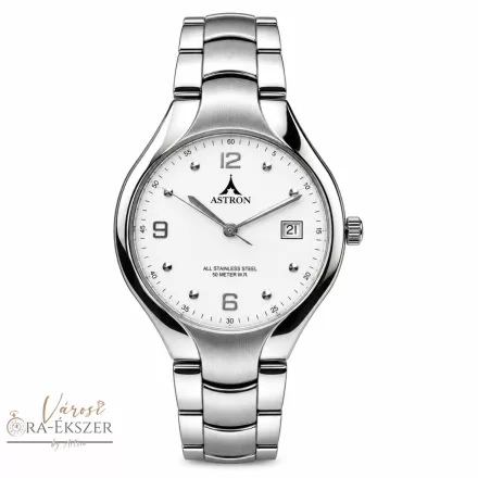 ASTRON 5070-7 férfi karóra, ezüst színű nemesacél tok, ezüst színű nemesacél csat, fehér színű számlap, keményített ásványüveg, quartz szerkezet, 50 m (5 ATM) vízállóság, dátumkijelzés