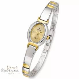   ASTRON 5074-9 női karóra, bicolor színű fém tok, bicolor fémcsat, arany színű számlap, keményített ásványüveg, quartz szerkezet, cseppmentes vízállóság