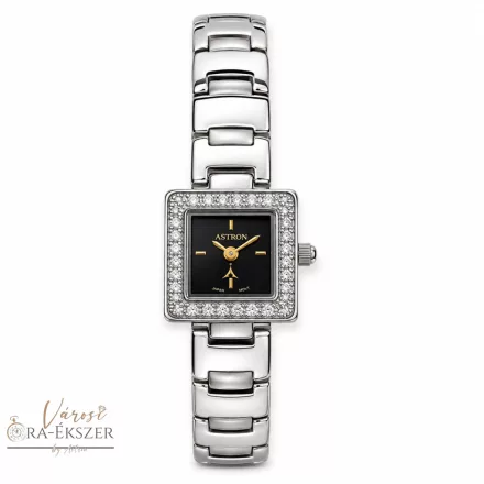 ASTRON 5113-1 női karóra, gyémánt köves ezüst színű fém tok, ezüst színű fémcsat, fekete számlap, keményített ásványüveg, quartz szerkezet, cseppmentes vízállóság