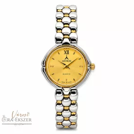   ASTRON 5115-9 női karóra, bicolor színű nemesacél tok, bicolor nemesacél csat, arany színű számlap, keményített ásványüveg, svájci szerkezet, quartz szerkezet, cseppmentes vízállóság